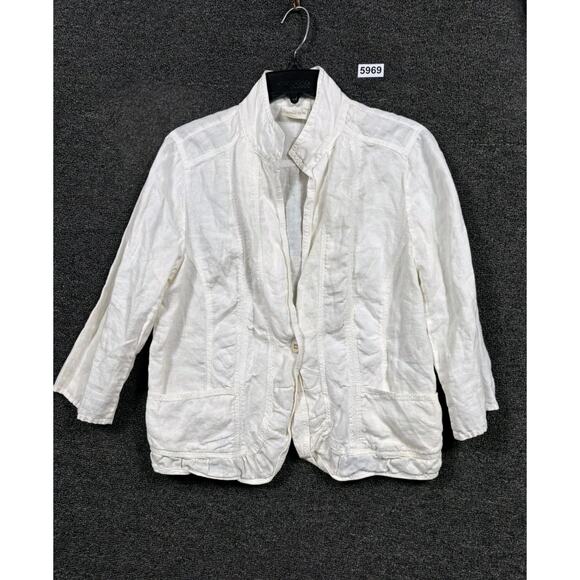 Chico's 100% Linen Blazer Jacket Womens Size 1 US 8 Ivory One Button Casual - Picture 1 of 8